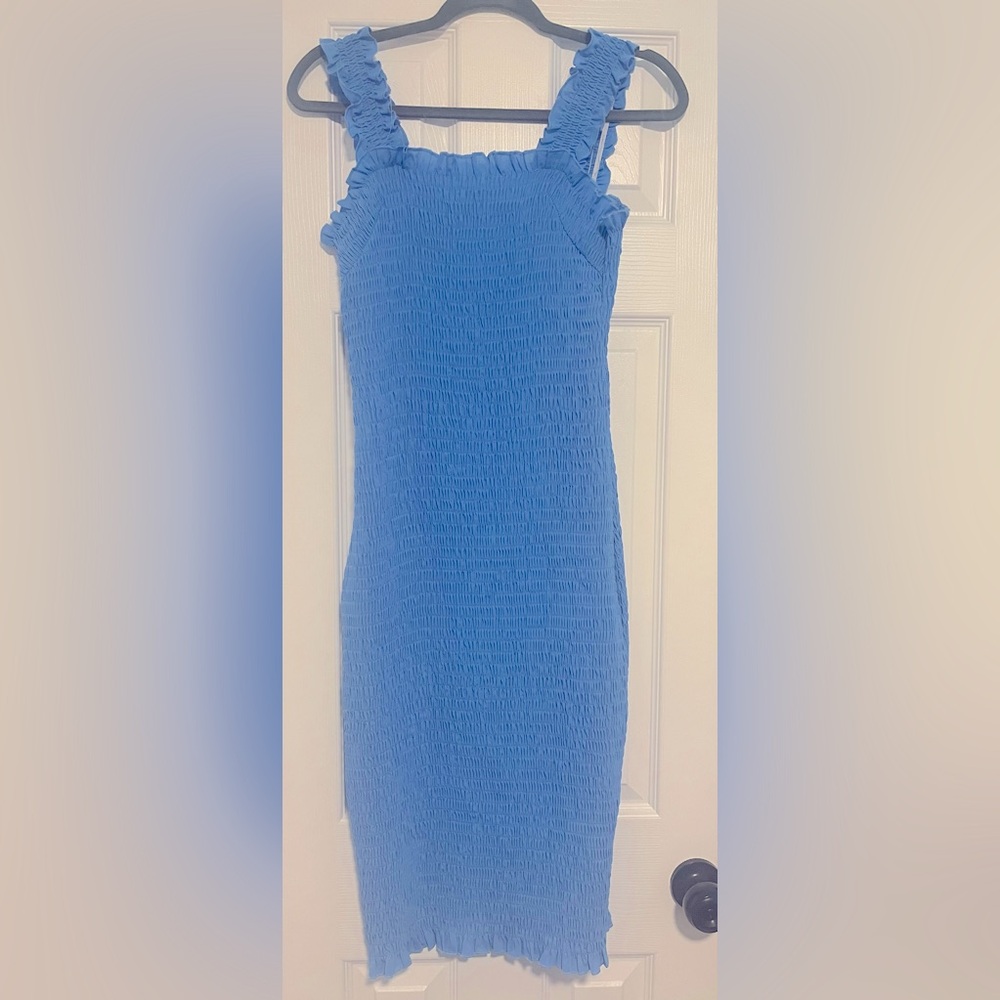 Blue Sleeveless elastic midi Dress